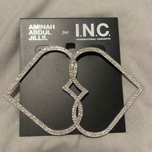 INC silver heart  bling hoops